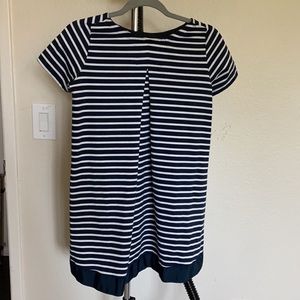 Jessica Simpson Blue/White Striped Nautical Fit & Flare Dress w/Gold Detail